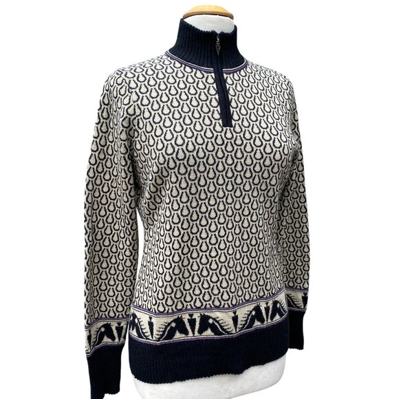 Kerrits Wool Blend Equestrian Sweater Jacquard Horse ¼ Zip Riding Countryside-M - Picture 13 of 13